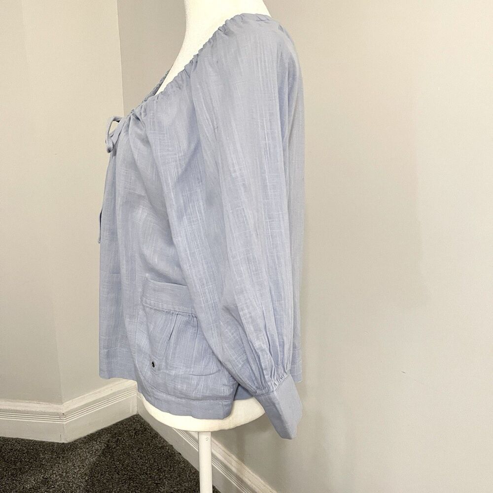 Free People Top Womens Size 6 Blue Boxy Crop Drawstring Neck Pockets Cotton - Picture 3 of 10